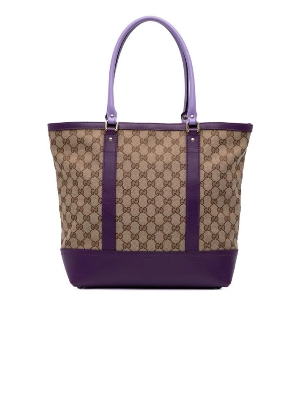 Gucci Beige GG Canvas Tote with Purple Leather Trim